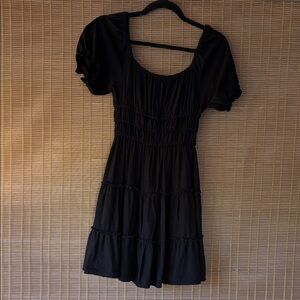 Altar'd State Black Tiered Puff-Sleeve Mini Dress